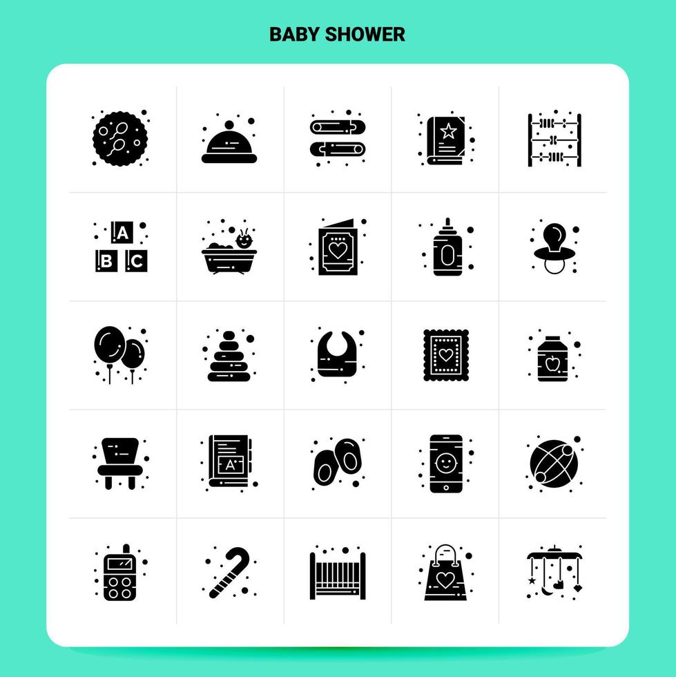 fast 25 bebis dusch ikon uppsättning vektor glyf stil design svart ikoner uppsättning webb och mobil företag idéer design vektor illustration
