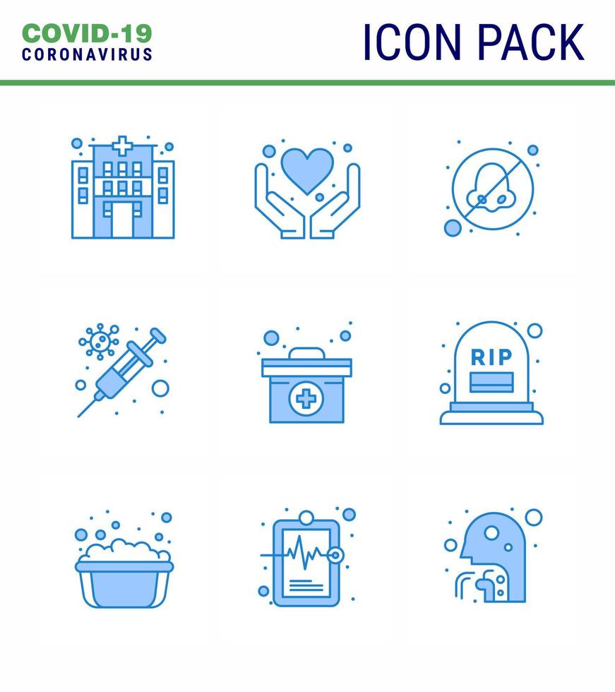 covid19-symbolsatz für infografik 9 blaues paket wie medizinische koffer nasenvirenschutz virales coronavirus 2019nov krankheitsvektor designelemente vektor