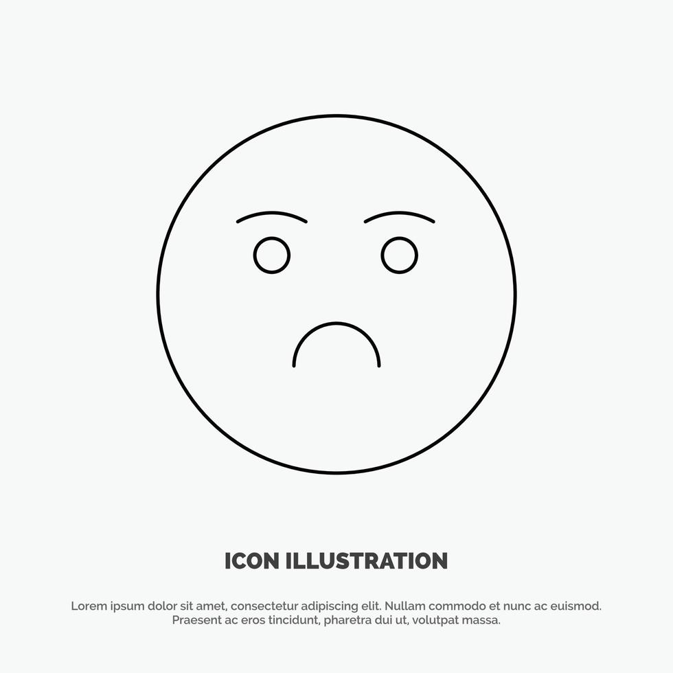 emojis känsla känsla ledsen linje ikon vektor