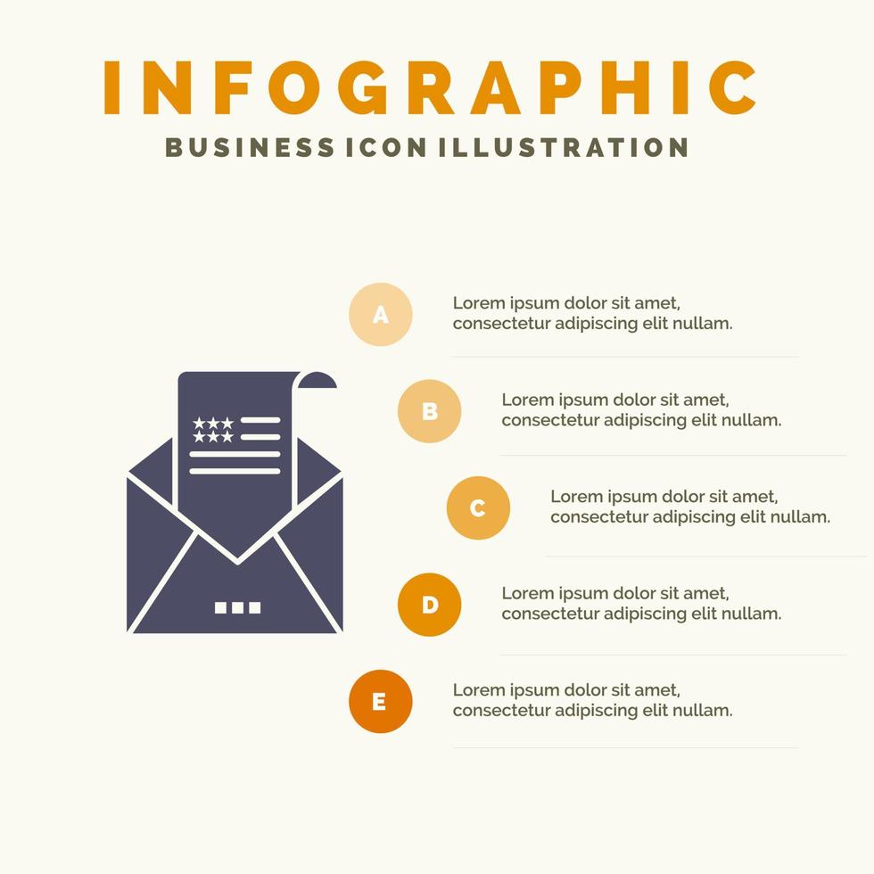 e-post kuvert hälsning inbjudan post fast ikon infographics 5 steg presentation bakgrund vektor