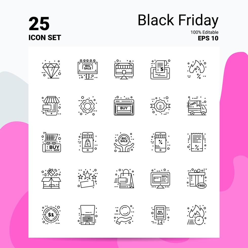 25 Black Friday Icon Set 100 editierbare Eps 10 Dateien Business Logo Konzept Ideen Line Icon Design vektor