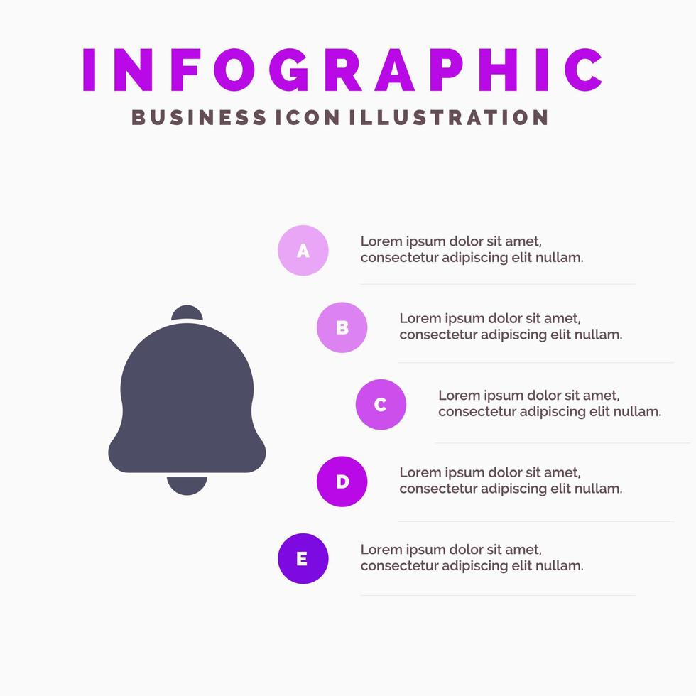 Warnung Glocke Benachrichtigung Ton solides Symbol Infografiken 5 Schritte Präsentationshintergrund vektor