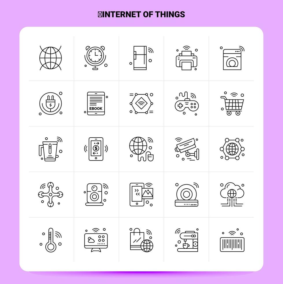 Umriss 25 Internet der Dinge Icon Set Vektor Linienstil Design schwarze Icons Set lineares Piktogramm Pack Web und mobile Geschäftsideen Design Vektor Illustration