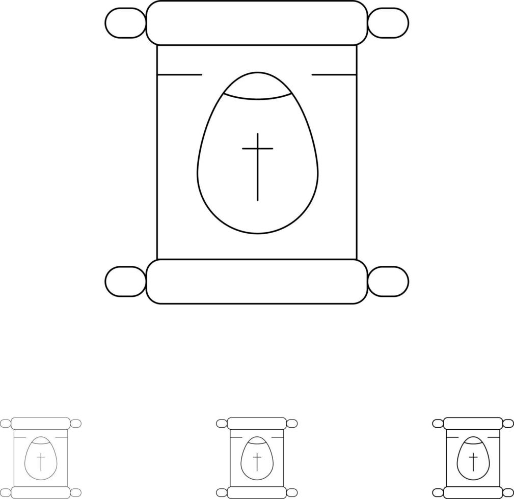 Bildung Schule scrollen Ostern Fett und dünne schwarze Linie Symbolsatz vektor