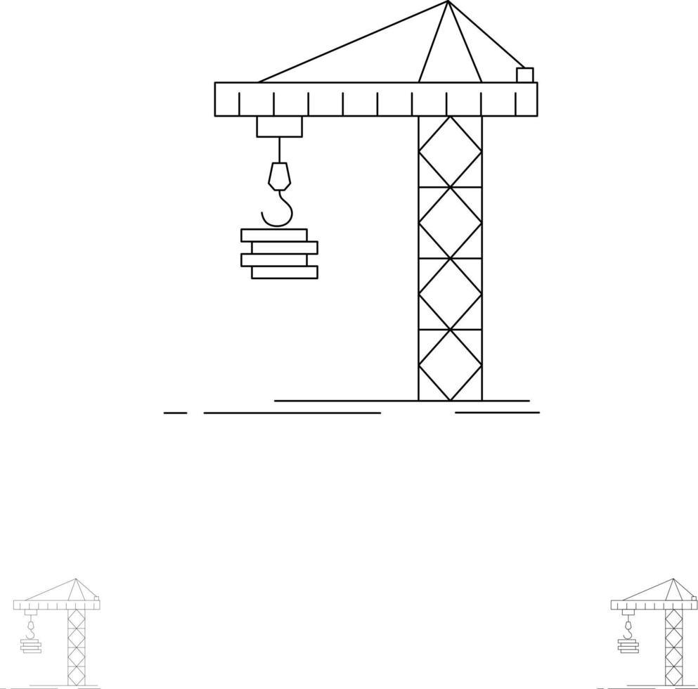 kran byggnad konstruktion konstruera torn djärv och tunn svart linje ikon uppsättning vektor