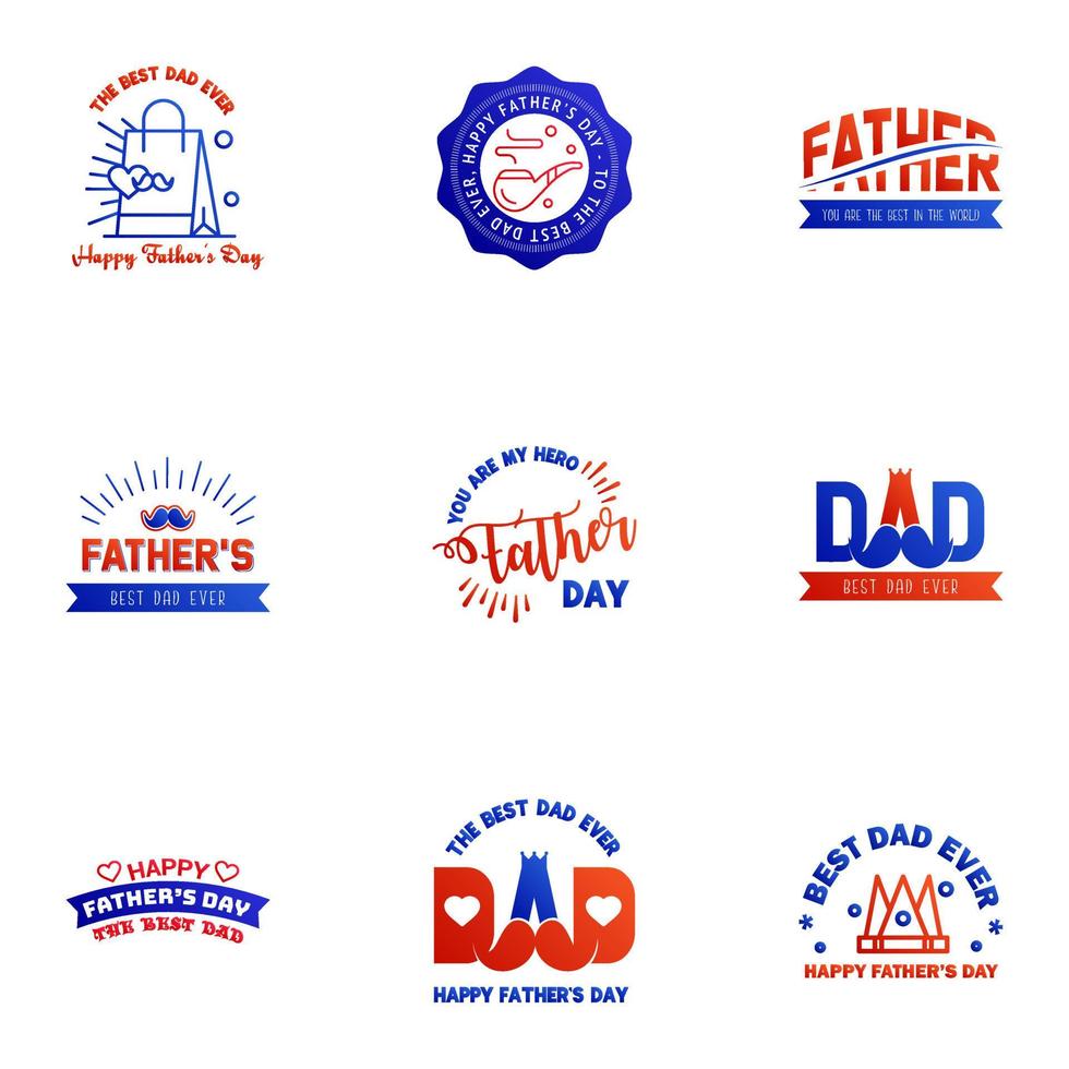 Happy Fathers Day Wertschätzung Vektor Text Banner 9 blauer und roter Hintergrund für Poster Flyer Marketing Grußkarten editierbare Vektordesign-Elemente