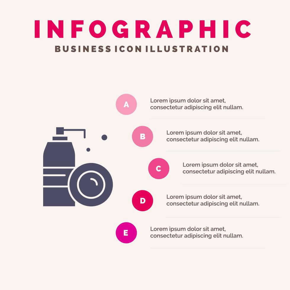 Aerosol-Flaschen-Reinigungsspray festes Symbol Infografiken 5 Schritte Präsentationshintergrund vektor