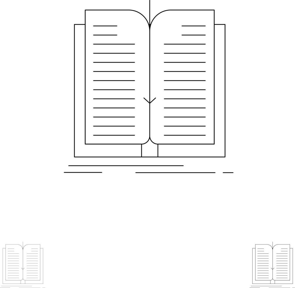 Anwendungsdateiübertragungsbuch Fett und dünne schwarze Linie Symbolsatz vektor