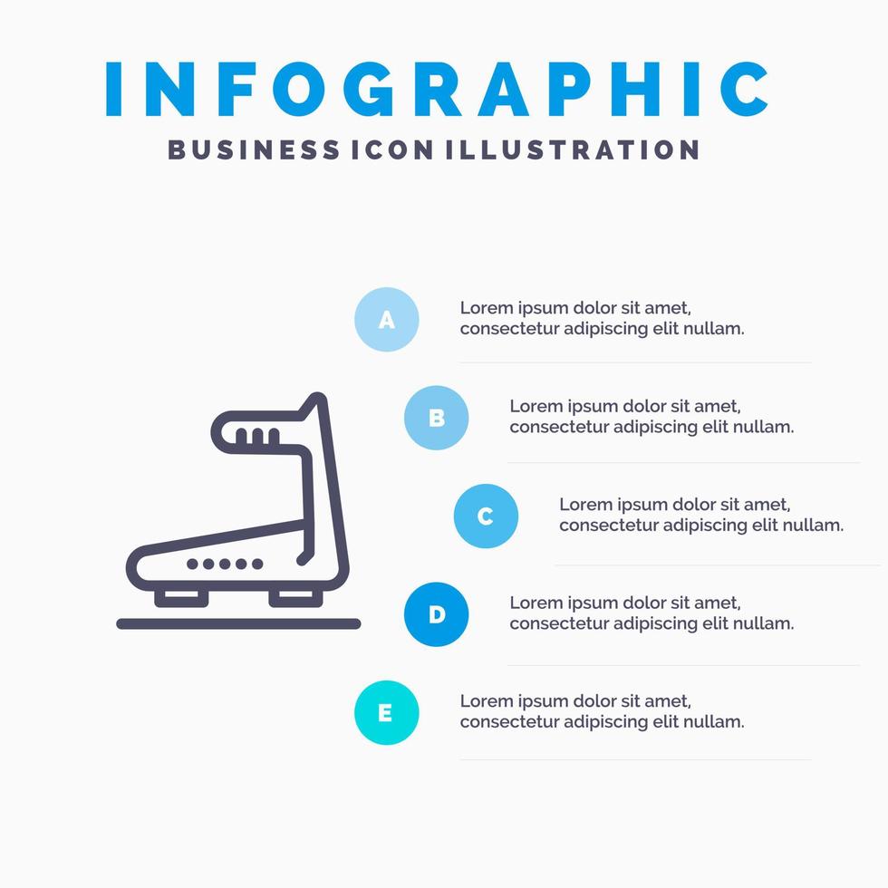 maskin löpning Spår löpband linje ikon med 5 steg presentation infographics bakgrund vektor
