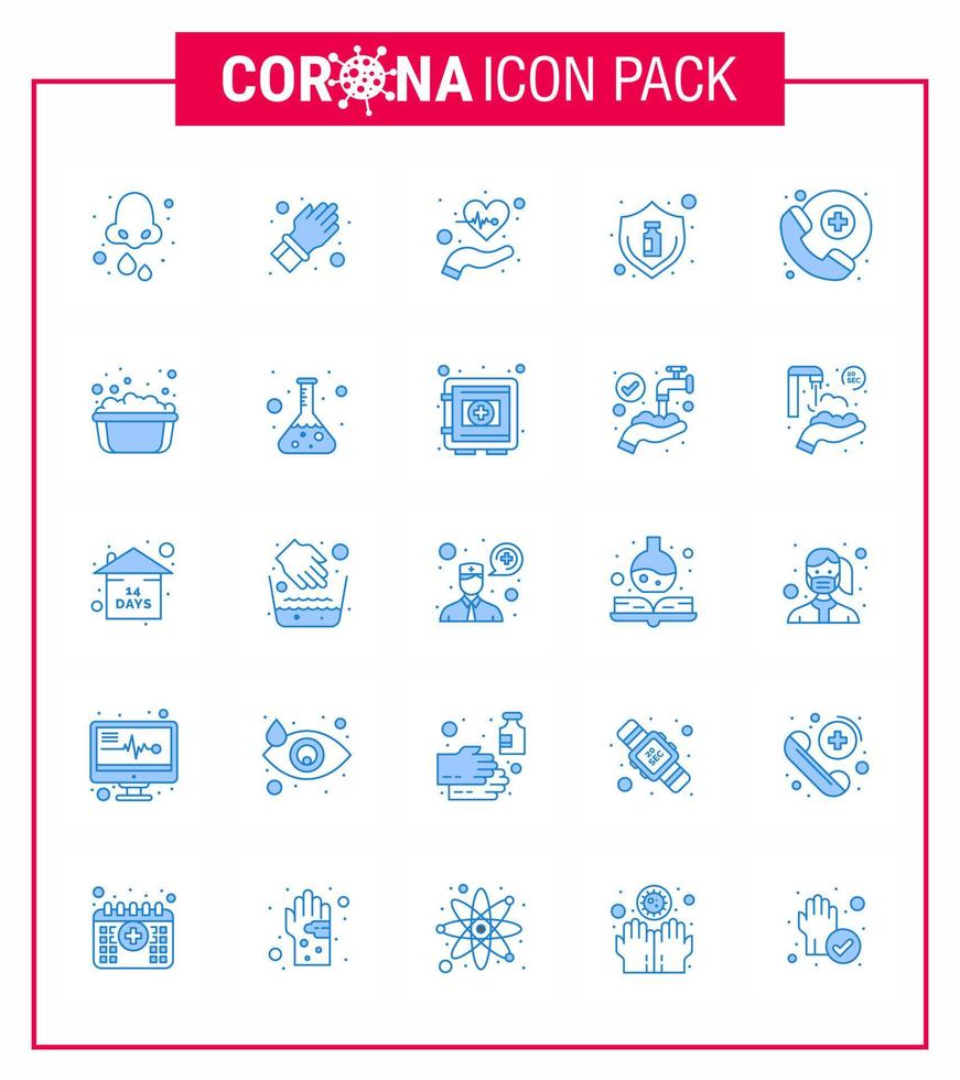 Coronavirus-Prävention Set Icons 25 blaues Symbol wie Virenschutz Pflege Grippe Leben virales Coronavirus 2019nov Krankheitsvektor Designelemente vektor