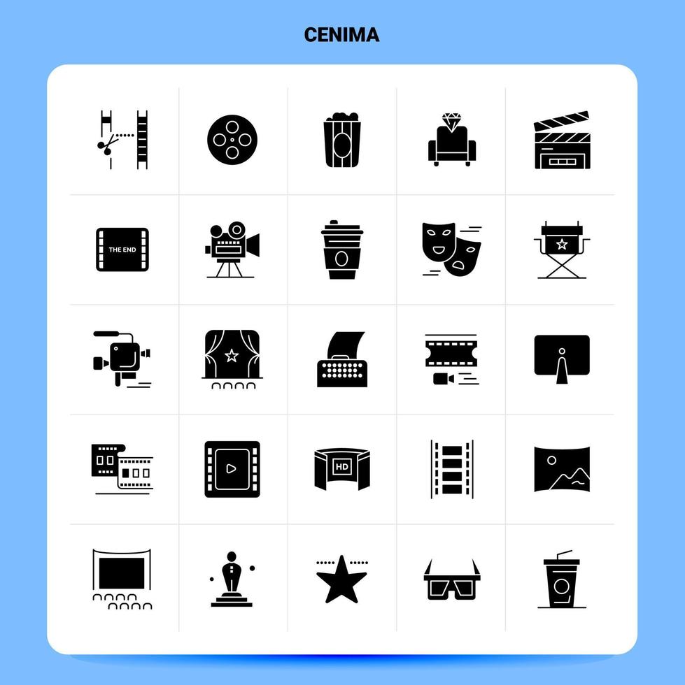 solide 25 Cenima Icon Set Vektor Glyphe Stil Design schwarze Icons Set Web und mobile Geschäftsideen Design Vektor Illustration