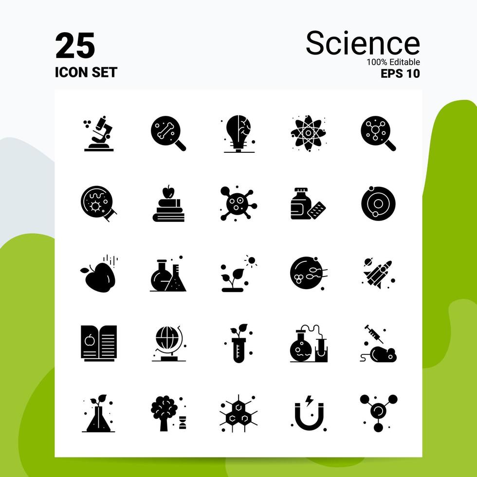 25 Science-Icon-Set 100 bearbeitbare eps 10-Dateien Business-Logo-Konzept-Ideen solides Glyphen-Icon-Design vektor