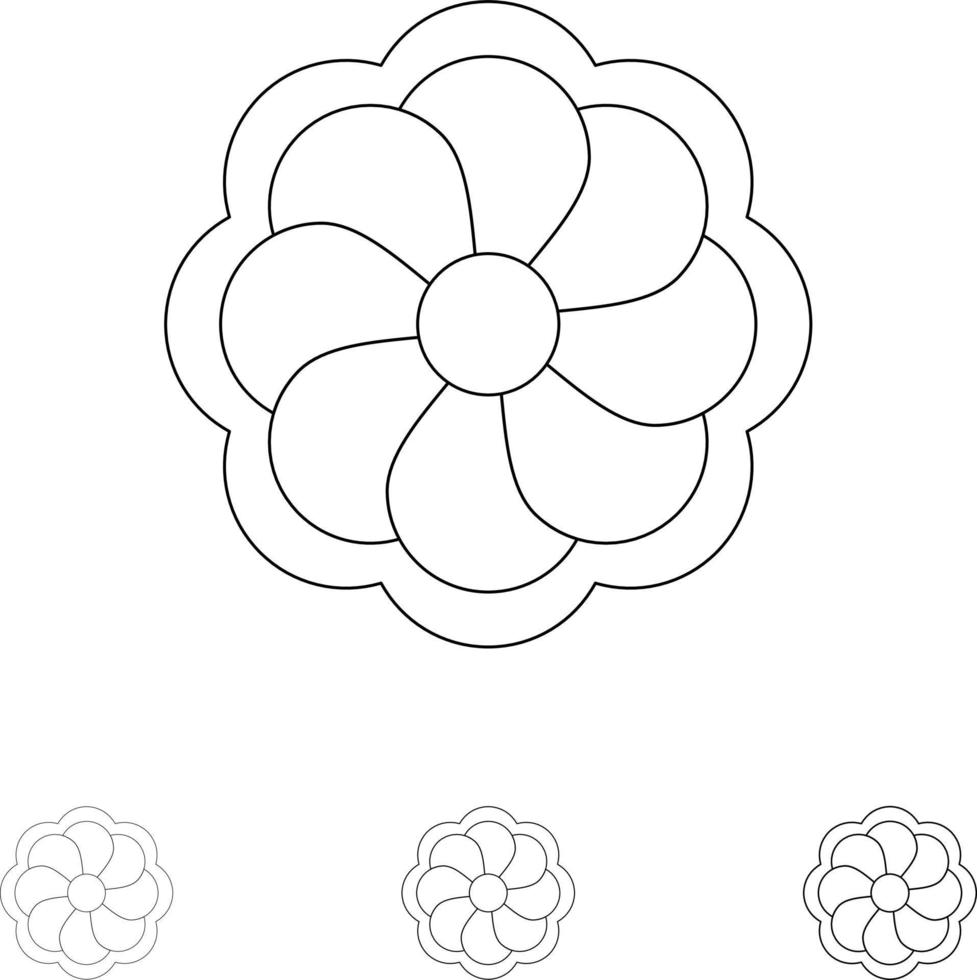 solros blomma madrigal djärv och tunn svart linje ikon uppsättning vektor