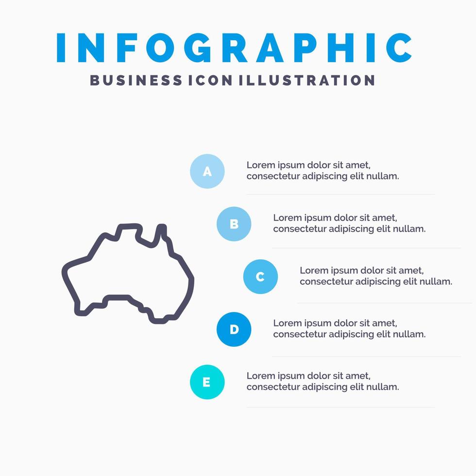 australier Land plats Karta resa linje ikon med 5 steg presentation infographics bakgrund vektor