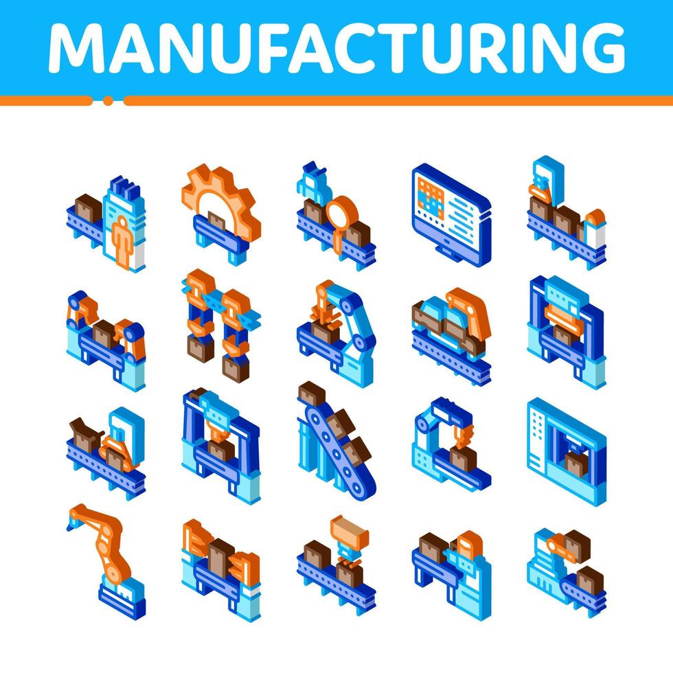 herstellungsprozess isometrische symbole setzen vektor