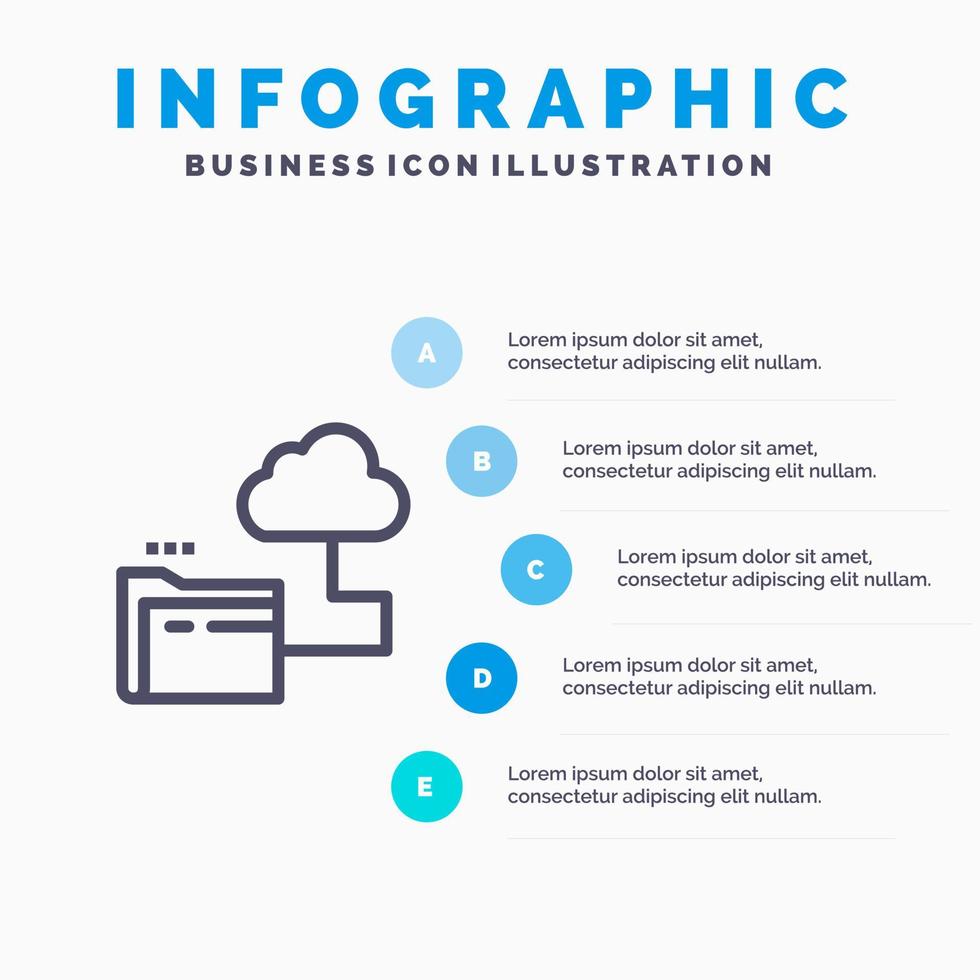 moln mapp lagring fil blå infographics mall 5 steg vektor linje ikon mall