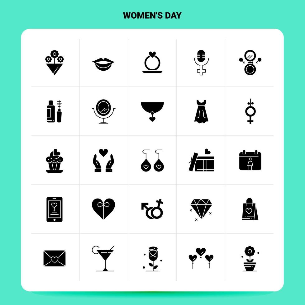 solide 25 Womens Day Icon Set Vektor Glyphe Stil Design schwarze Icons Set Web und mobile Geschäftsideen Design Vektor Illustration