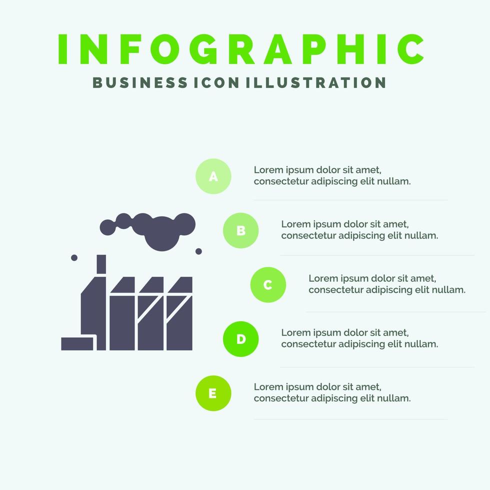 Energieverschmutzung Fabrik solide Symbol Infografiken 5 Schritte Präsentationshintergrund vektor