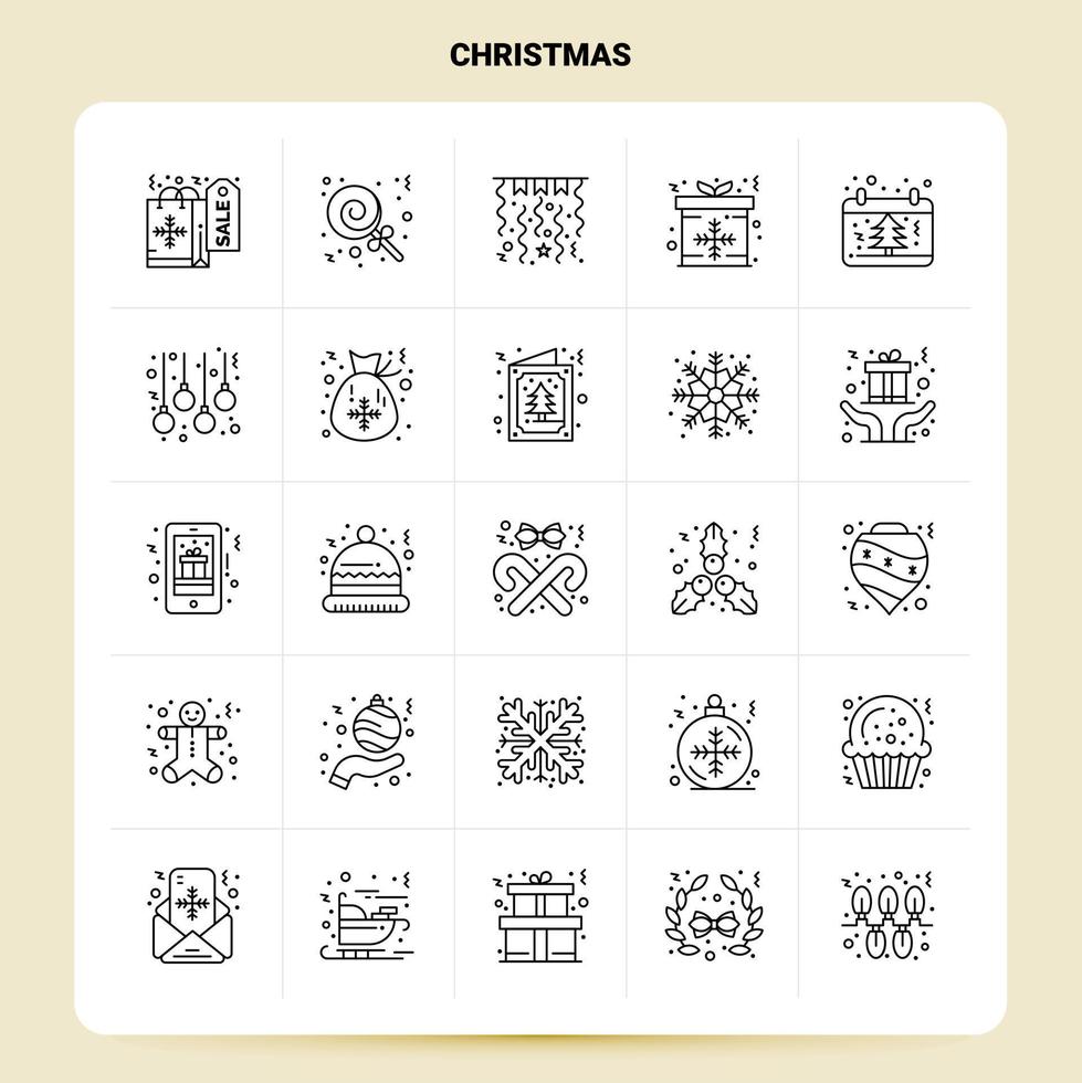 Umriss 25 Weihnachten Icon Set Vektor Line Style Design schwarze Icons Set lineare Piktogramm Pack Web und mobile Geschäftsideen Design Vektor Illustration