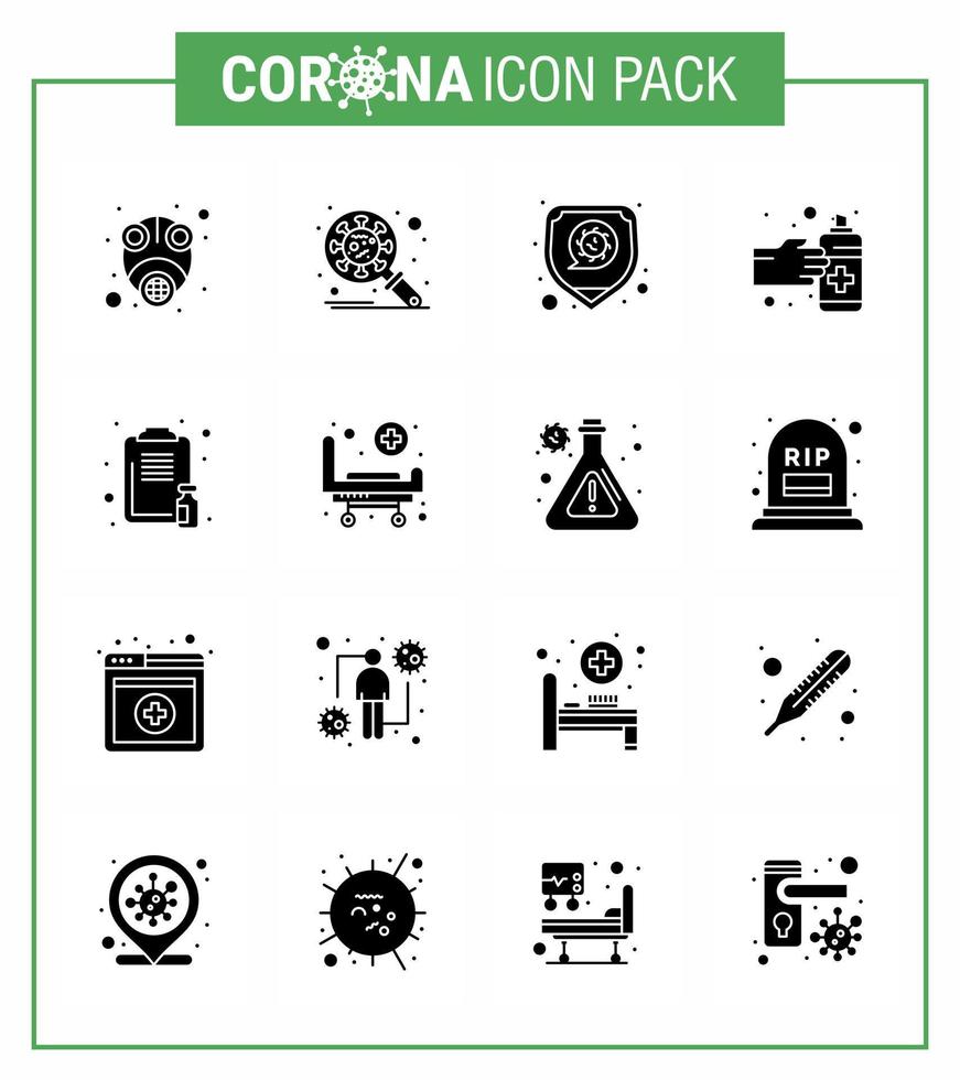 16 fast glyf svart uppsättning av korona virus epidemi ikoner sådan som spray händer säkerhet gester säkerhet viral coronavirus 2019 nov sjukdom vektor design element