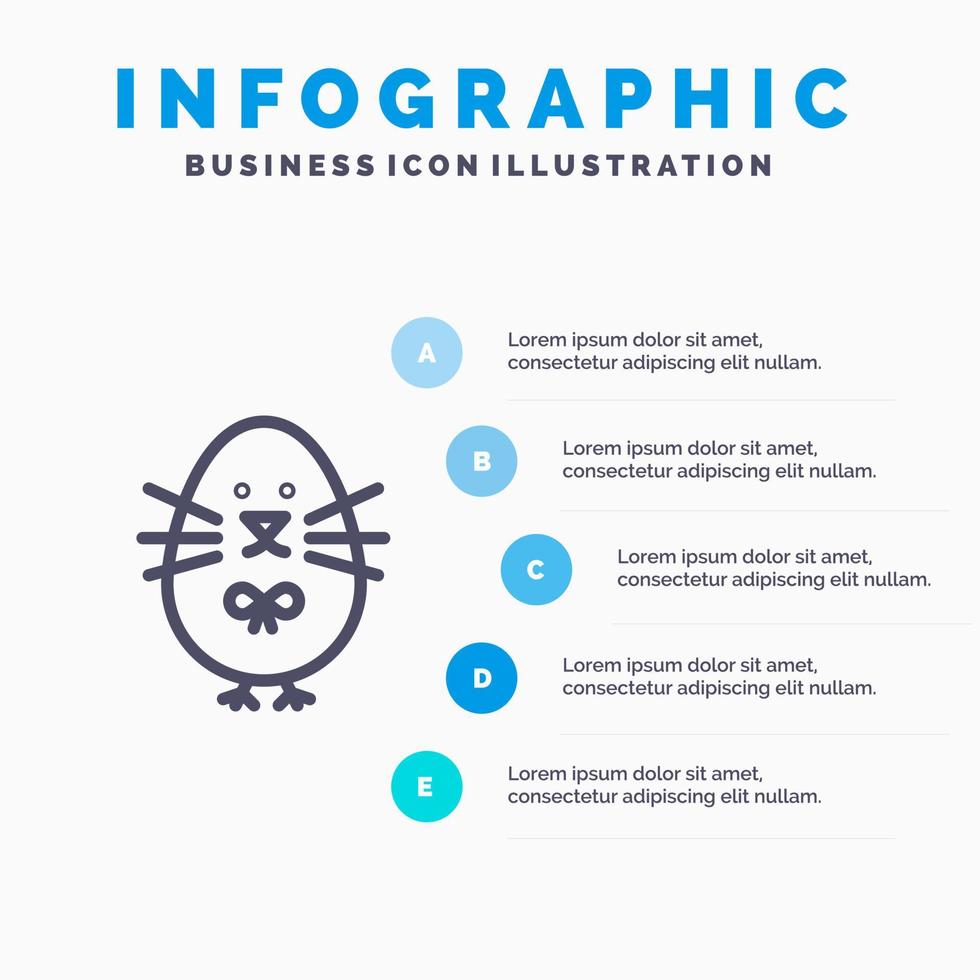 kyckling påsk bebis Lycklig linje ikon med 5 steg presentation infographics bakgrund vektor