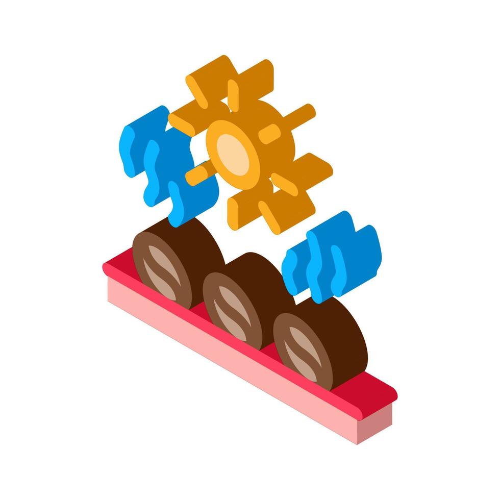 kaffe bönor uppvärmning isometrisk ikon vektor illustration
