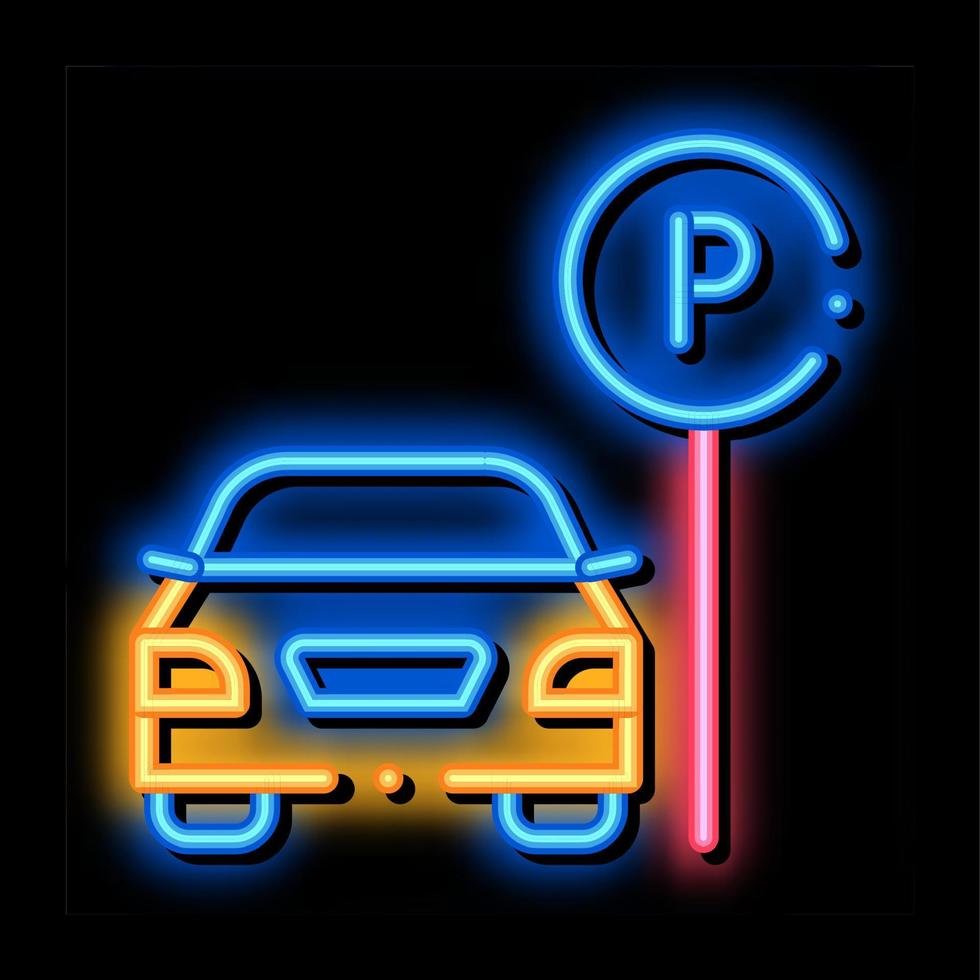 bil nära parkering tecken neon glöd ikon illustration vektor