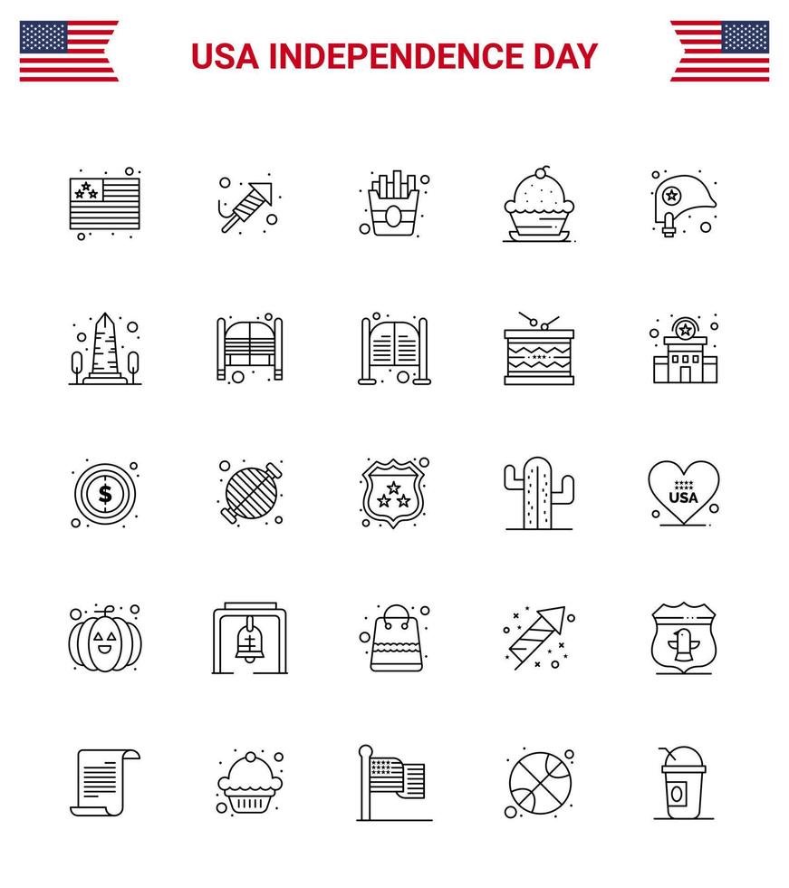 25 kreativ USA ikoner modern oberoende tecken och 4:e juli symboler av skydd huvud mat tacksägelse muffin redigerbar USA dag vektor design element