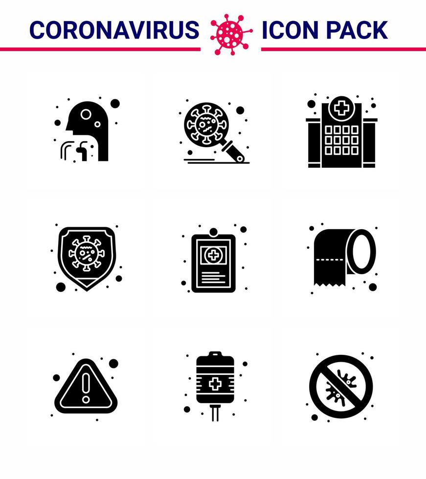 ny coronavirus 2019-nCoV 9 fast glyf svart ikon packa skydd sjukdom säkerhet amning sjukhus viral coronavirus 2019 nov sjukdom vektor design element