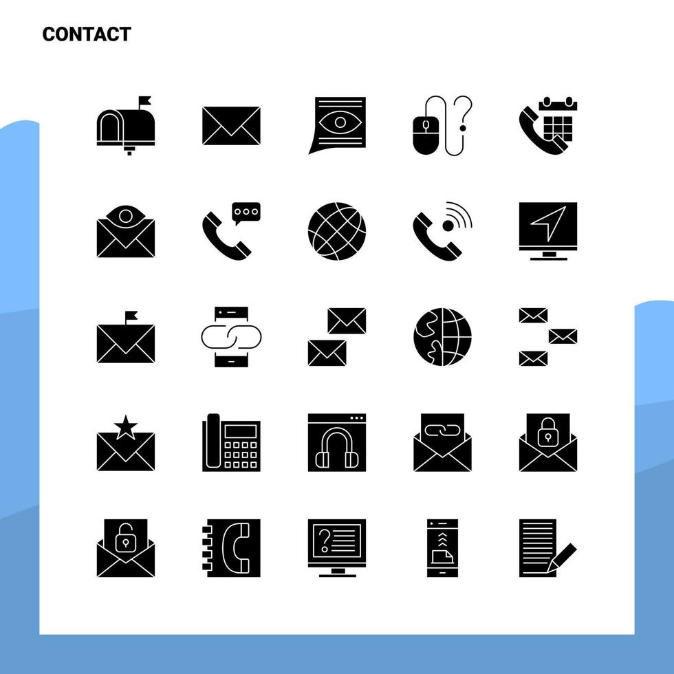 25 Kontakt ikon uppsättning fast glyf ikon vektor illustration mall för webb och mobil idéer för företag företag
