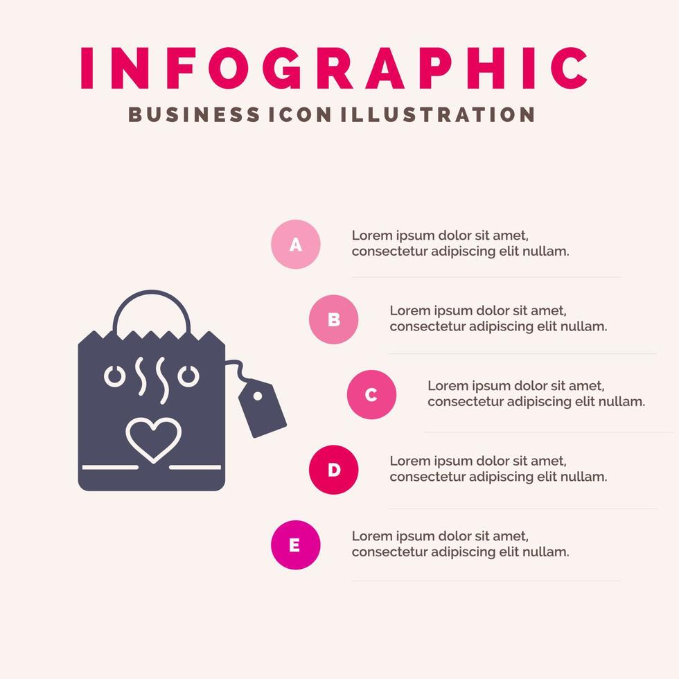 handtasche liebe herz hochzeit solide symbol infografiken 5 schritte präsentation hintergrund vektor