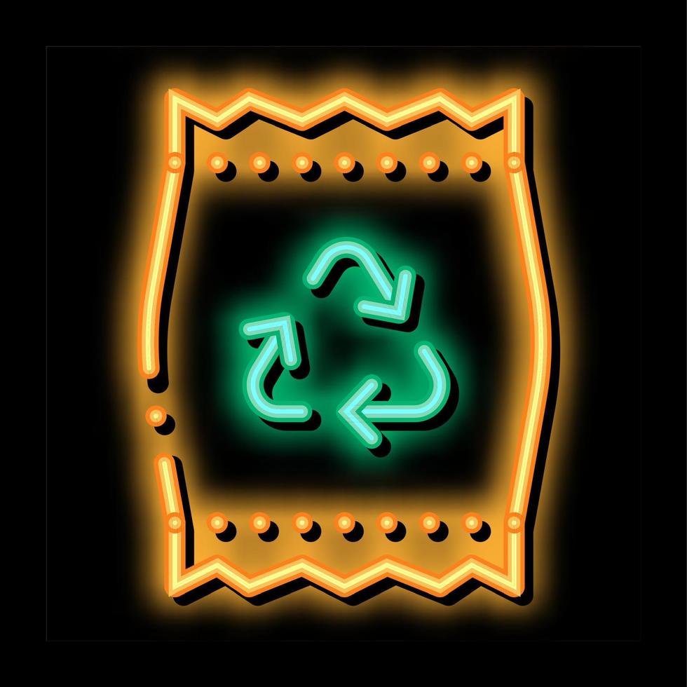 Plastikpaketbeutel mit Recycling-Markierung Neon-Glühen-Symbol-Illustration vektor