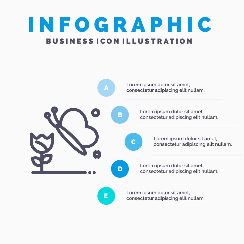 skönhet blomma fjäril linje ikon med 5 steg presentation infographics bakgrund vektor