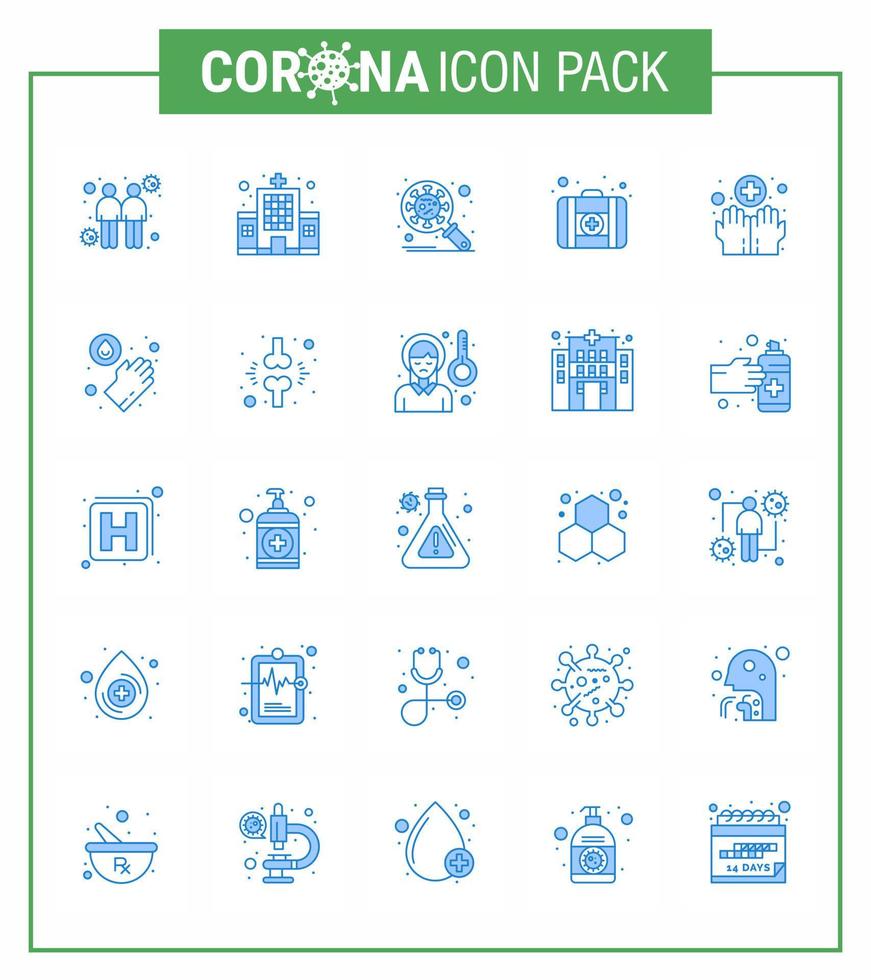 enkel uppsättning av covid19 skydd blå 25 ikon packa ikon inkluderad hygien medicin bakterie medicinsk fall virus viral coronavirus 2019 nov sjukdom vektor design element