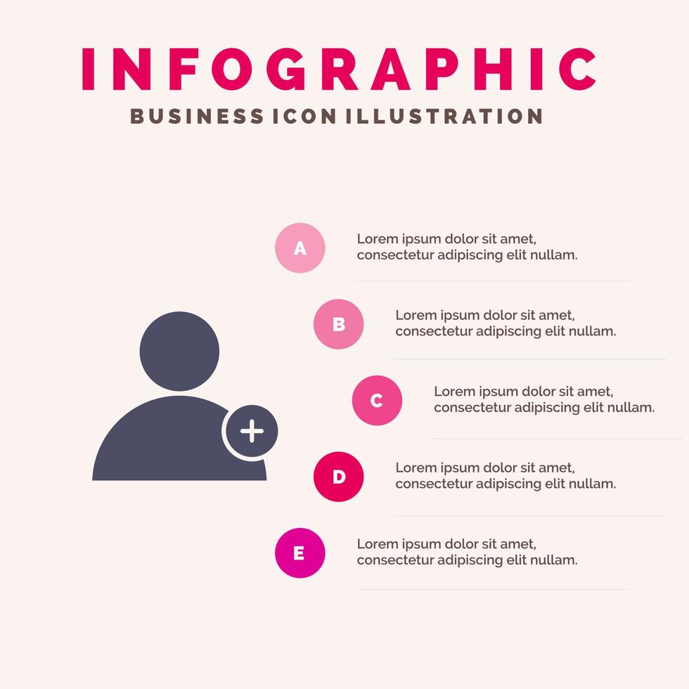 Folgen Sie neuem Benutzer Solid Icon Infografiken 5 Schritte Präsentationshintergrund vektor