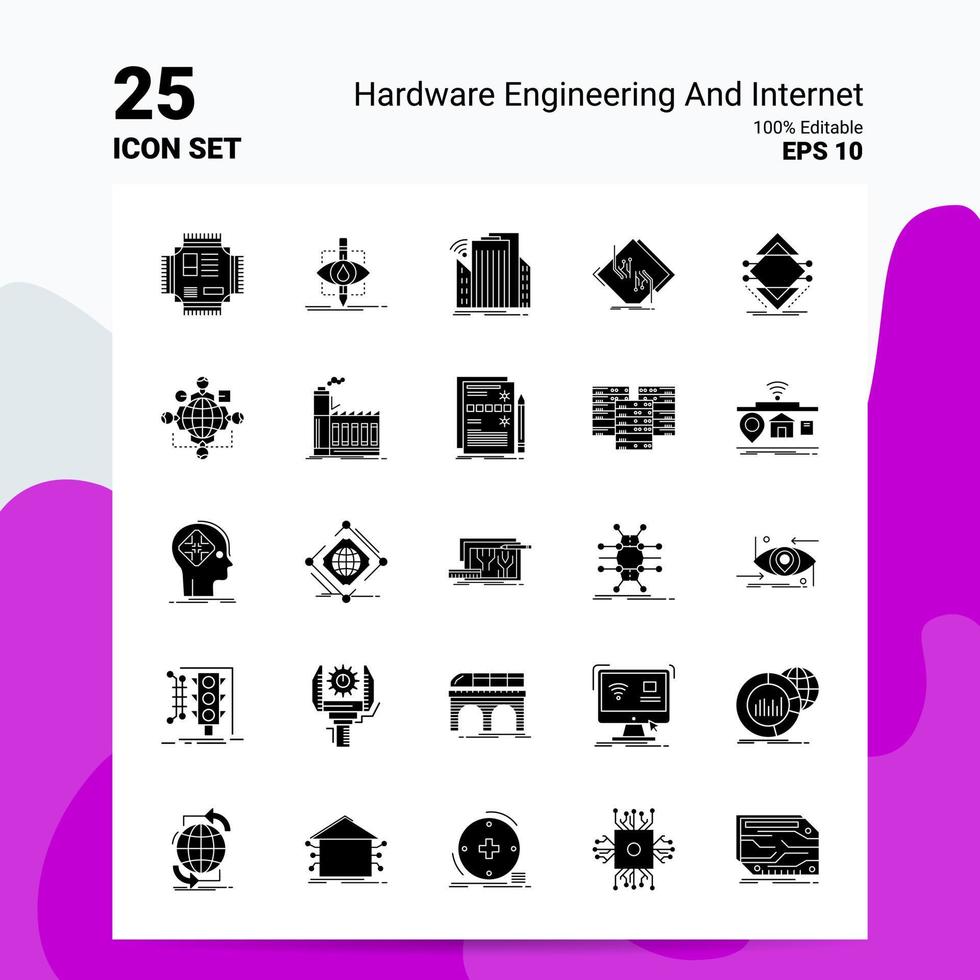 25 hårdvara teknik och internet ikon uppsättning 100 redigerbar eps 10 filer företag logotyp begrepp idéer fast glyf ikon design vektor