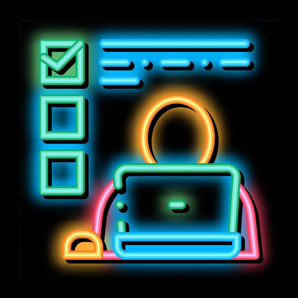 mann, der am laptop arbeitet, jagt neonglühen-symbolillustration vektor