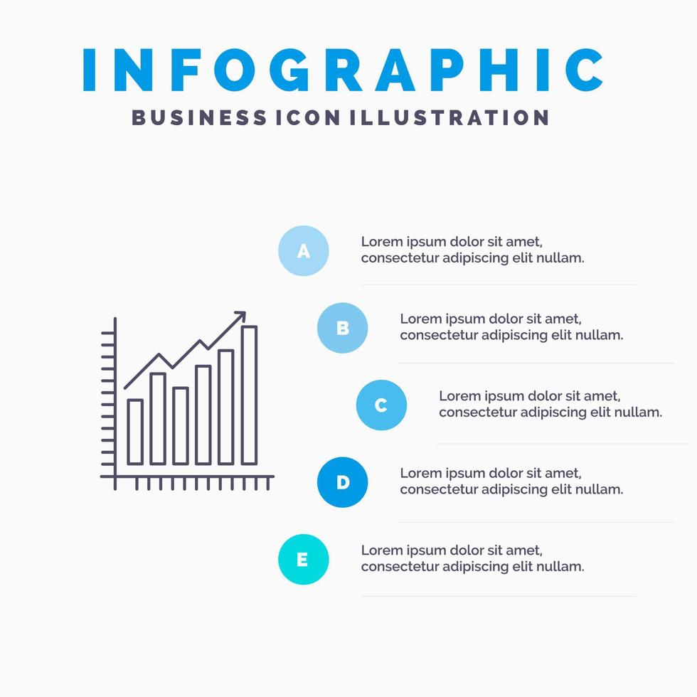 Graf analys företag diagram marknadsföring statistik trender linje ikon med 5 steg presentation infographics bakgrund vektor