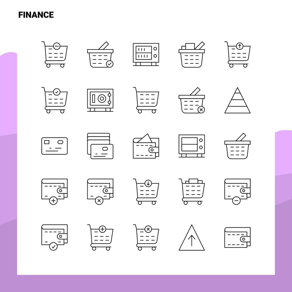 Satz von Finanzliniensymbolen Set 25 Symbole Vektor-Minimalismus-Stildesign Schwarze Symbole setzen lineares Piktogrammpaket vektor