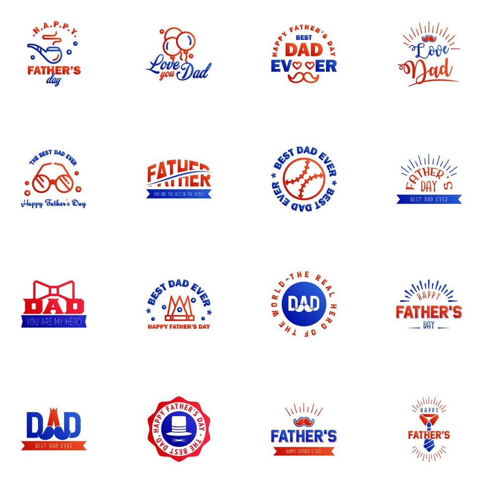 Happy Fathers Day Greeting Card 16 blaue und rote Happy Fathers Day Card Vintage Retro Type Font editierbare Vektordesign-Elemente vektor