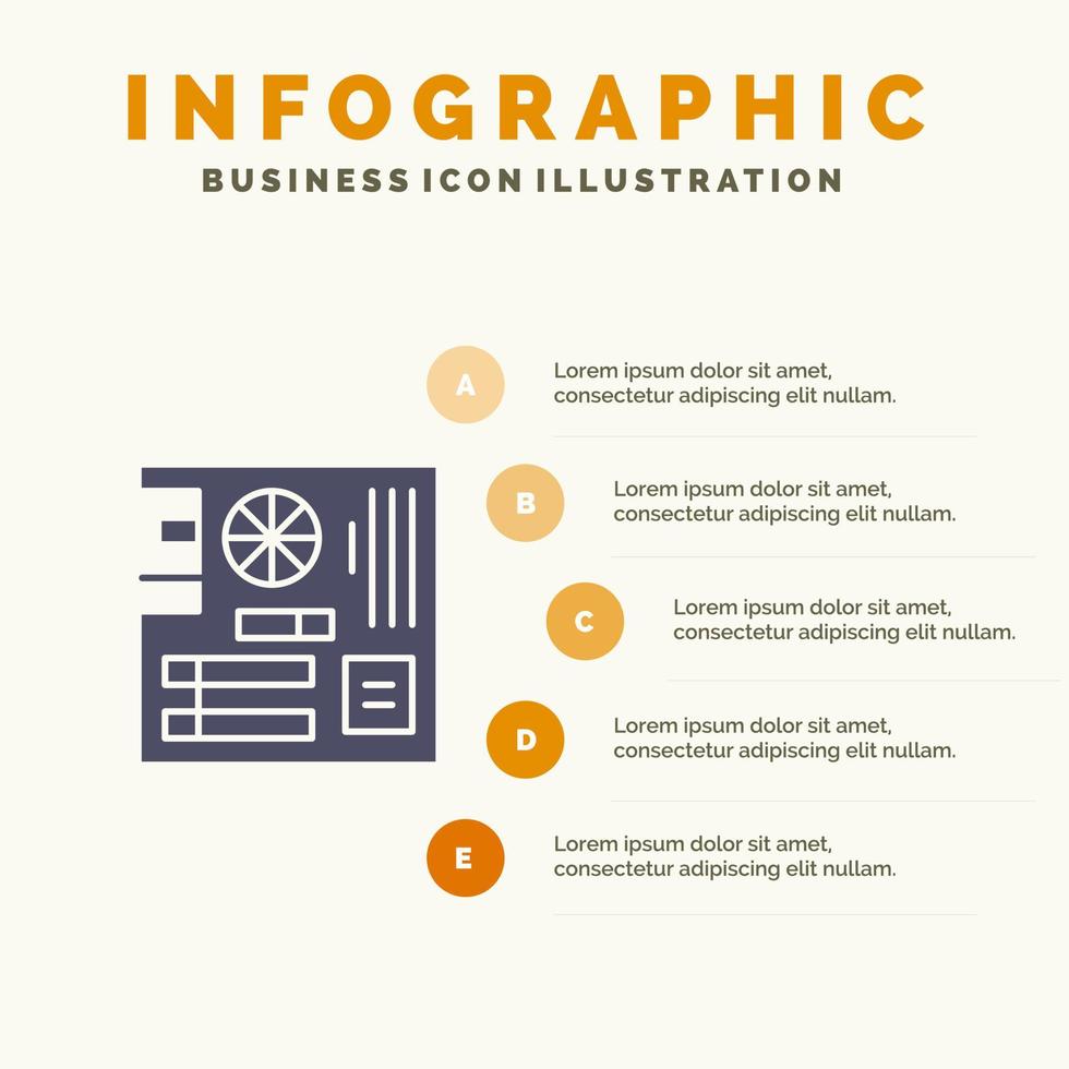 styrelse dator huvud moderkort mor fast ikon infographics 5 steg presentation bakgrund vektor