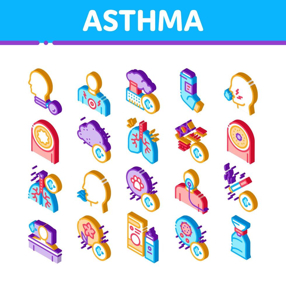 astma sjuk allergen isometrisk ikoner uppsättning vektor