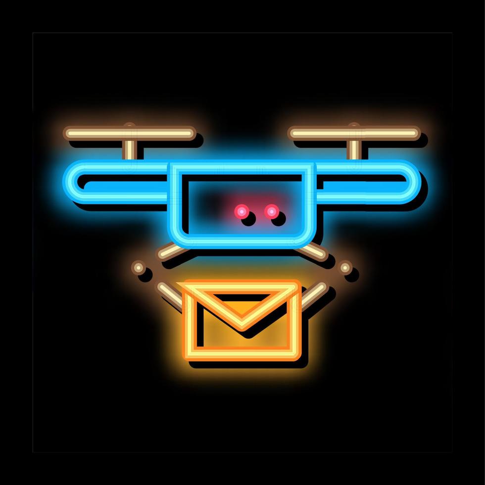 Drönare post leverans post transport företag neon glöd ikon illustration vektor