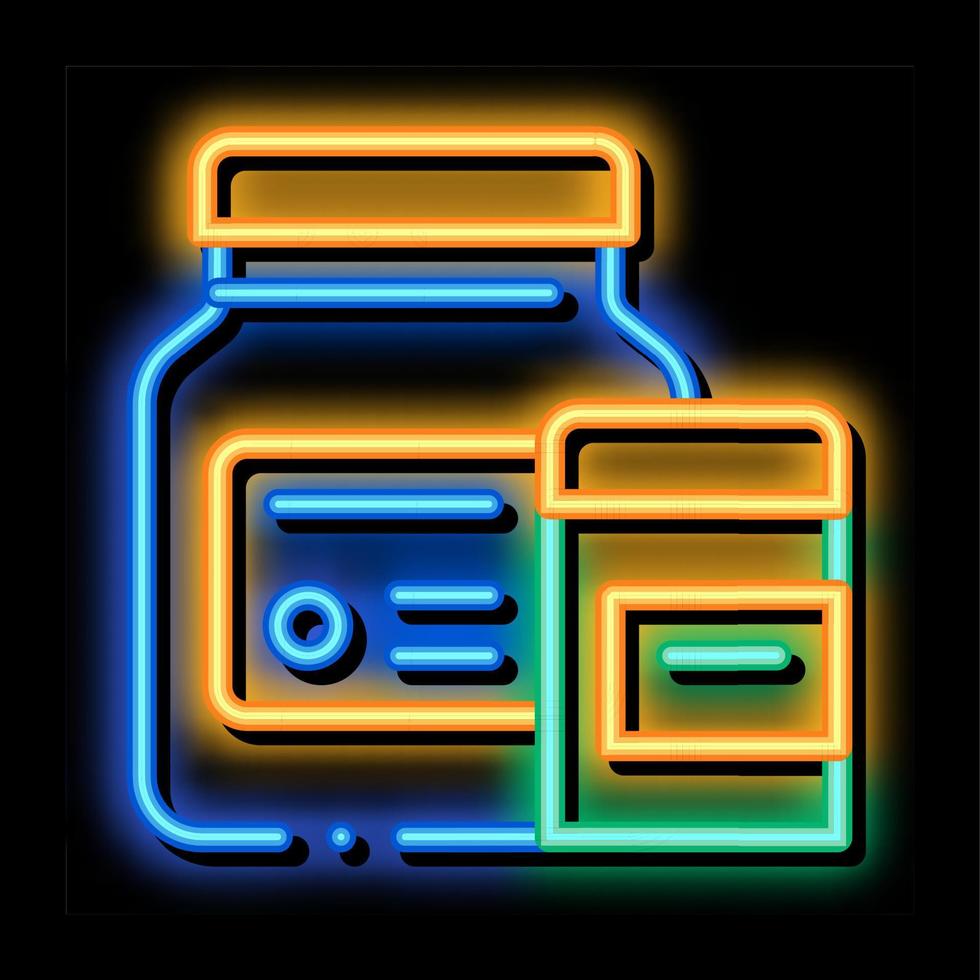 medicin sjukvård flaskor tillskott neon glöd ikon illustration vektor