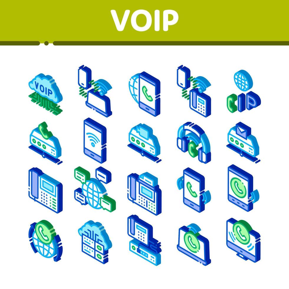 voIP kallelse systemet isometrisk ikoner uppsättning vektor