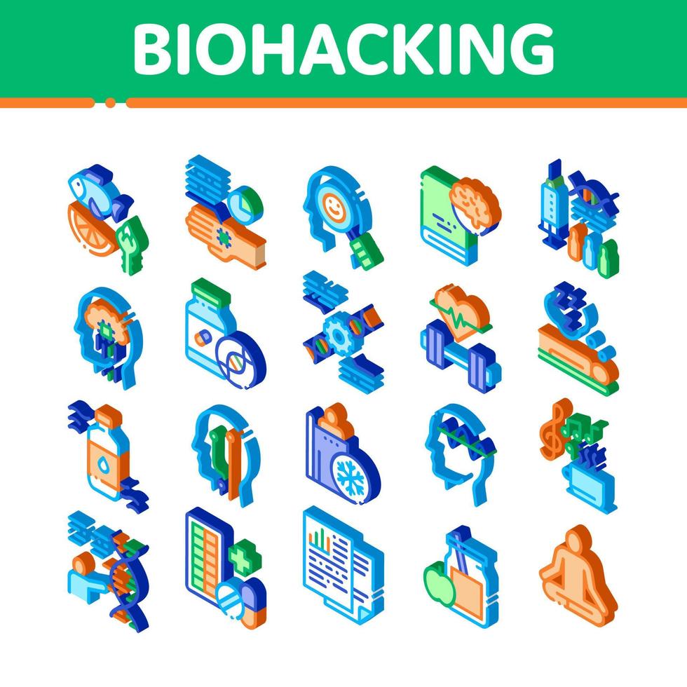 biohacking isometrisk element ikoner uppsättning vektor