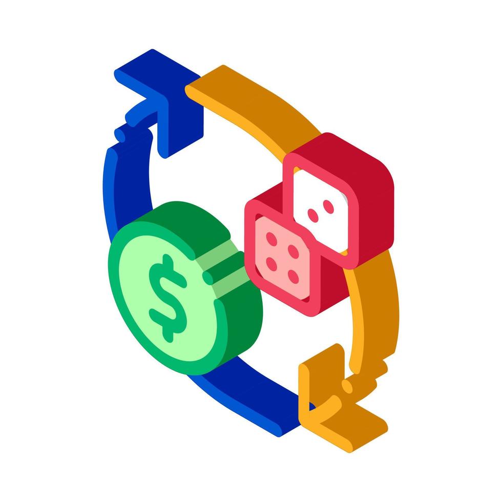 utbyta tecken av tärningar för pengar vadhållning och hasardspel isometrisk ikon vektor illustration