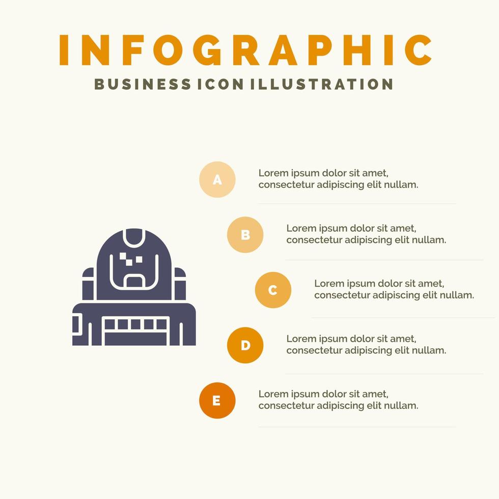 astronaut kosmonaut explorer hjälm skydd fast ikon infographics 5 steg presentation bakgrund vektor