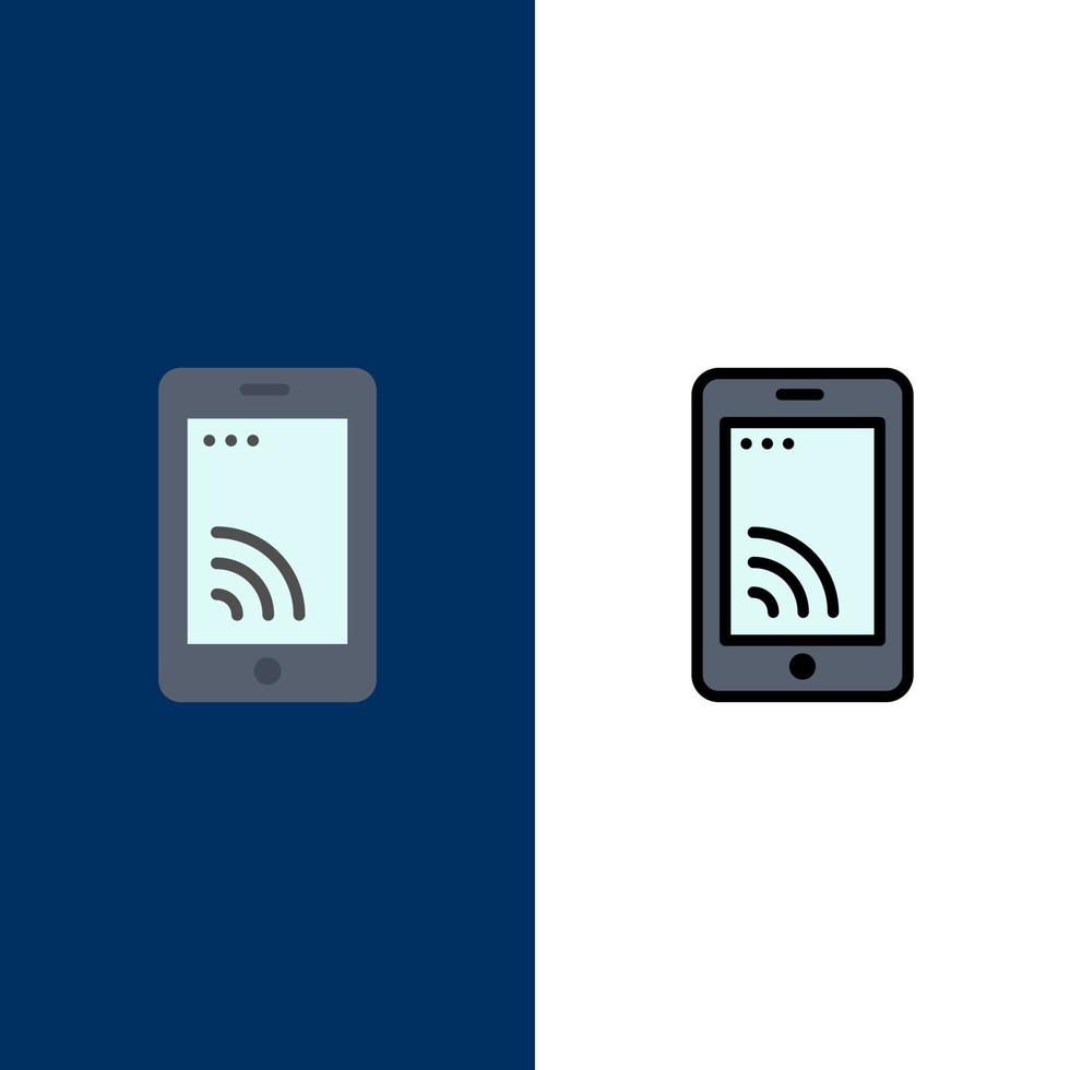 Mobilfunk-Wifi-Service-Icons flach und Linie gefüllt Icon Set Vektor blauen Hintergrund