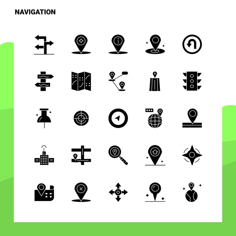 25 Navigations-Icon-Set solide Glyphen-Icon-Vektor-Illustrationsvorlage für Web- und mobile Ideen für Unternehmen vektor